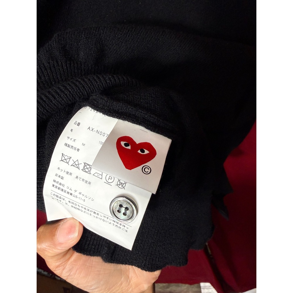 Comme des Garçons Play 2000s Wool Cardigan Red Heart Logo Black Size M - Picture 5 of 6